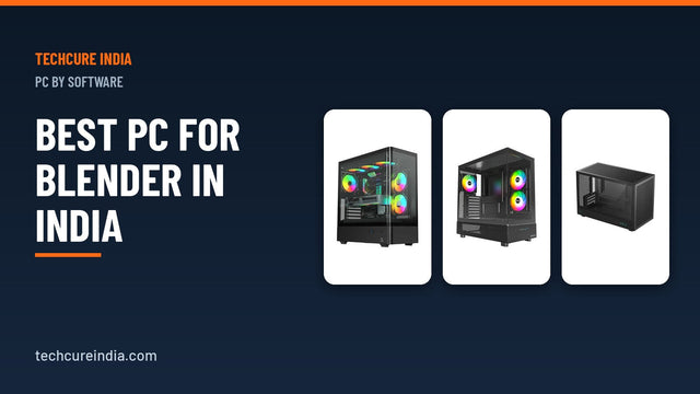 Three desktop PC cases with RGB fans displayed against a dark blue background – TechCure India