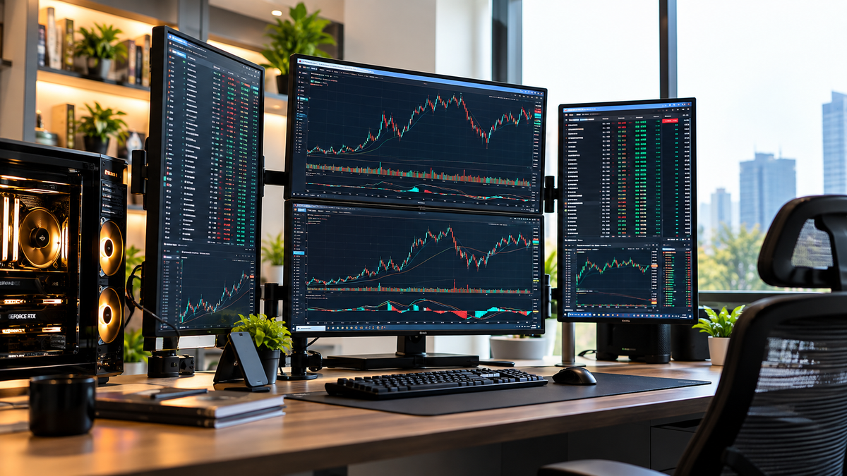 Professional multi-monitor MT5 trading workstation