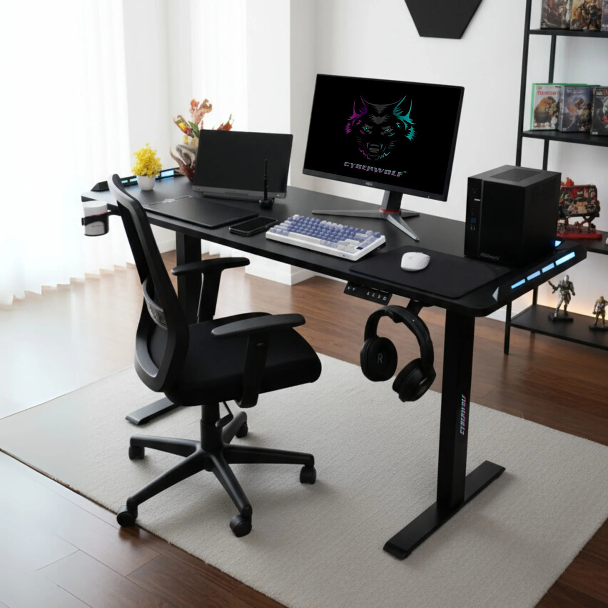 Cyberwolf Hydraulic RGB Gaming Table XXL (1600mm x 600mm) Black – TechCure India
