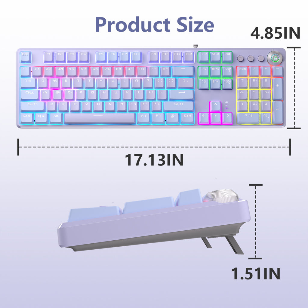 AULA F2088PRO FULL SIZE USB WIRED MECHANICAL GAMING KEYBOARD WITH MEDIA KNOB | RGB RAINBOW BACKLIT, REMOVABLE UPPER COVER, 108 PROGRAMMABLE KEYS KEYBOARDS FOR MAC/WINDOWS | PURPLE, RED SWITCHES – TechCure India