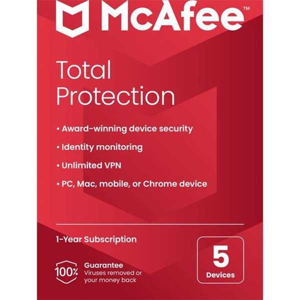 McAfee Total Protection 2024 | 5 Device, 1 Year | Antivirus Internet Security Software | Password Manager & Dark Web Monitoring Included | PC/Mac/Android/iOS | Email Delivery – TechCure India