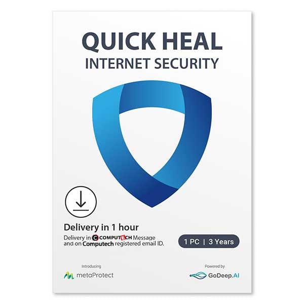 Quick Heal Internet Security - 1 Users, 3 Years | AI Based Device Security for Windows Pc | Internet and Banking Protection (Email Delivery in 1 Hour- No CD) – TechCure India
