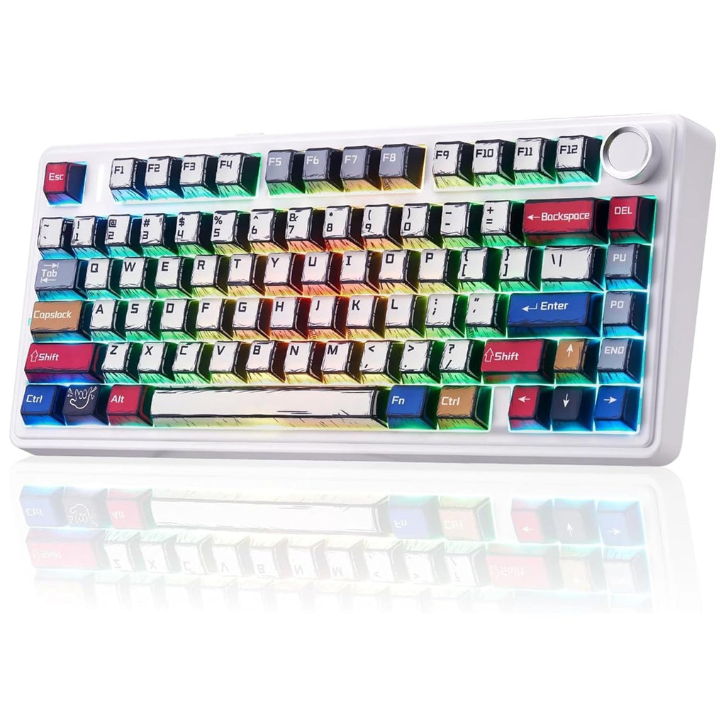 AULA F75 75% WIRELESS RGB BACKLIT TRI-MODE GAMING MECHANICAL KEYBOARD WITH KNOB | 80 KEYS COMPACT KEYBOARD, PRE-LUBED GASKET HOT-SWAPPABLE | BLUETOOTH/2.4GHZ/TYPE-C | COMIC KEYCAP - REAPER SWITCHES – TechCure India