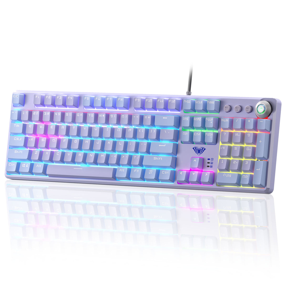 AULA F2088PRO FULL SIZE USB WIRED MECHANICAL GAMING KEYBOARD WITH MEDIA KNOB | RGB RAINBOW BACKLIT, REMOVABLE UPPER COVER, 108 PROGRAMMABLE KEYS KEYBOARDS FOR MAC/WINDOWS | PURPLE, RED SWITCHES – TechCure India