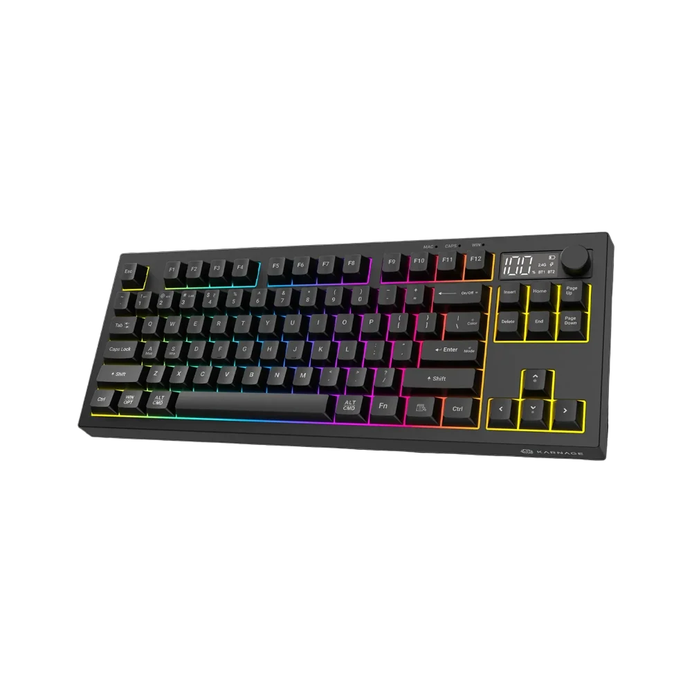 KARNAGE Visage TKL Tri-Mode Mecha-Membrane RGB Wireless Gaming Keyboard ( Black ) ( Mecha-Membrane ) ( WLKM-054-BK ) – TechCure India