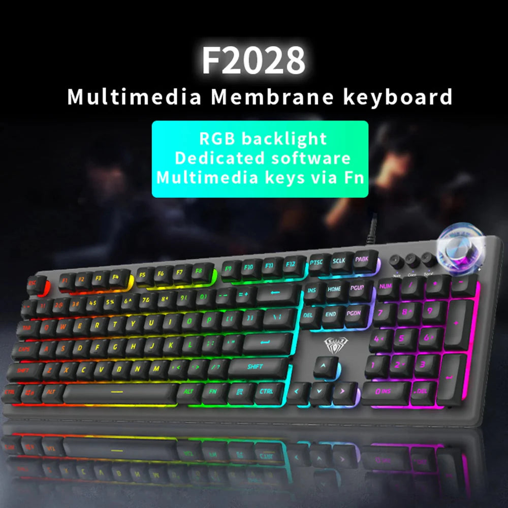 AULA F2028 Full Size RGB Wired Membrane Gaming Keyboard ( Black / Grey ) ( Membrane Switch ) (‎F2028) - 4