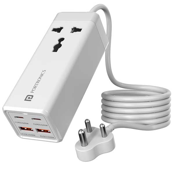 Portronics Adapto Volt 65 65W High Speed 5-in-1 Power Strip (White) – TechCure India