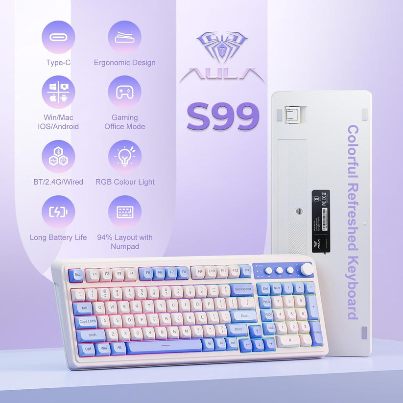 AULA S99 MECHANICAL KEYBOARD (BLUE & WHITE) BEST MECHANICAL KEYBOARD – TechCure India