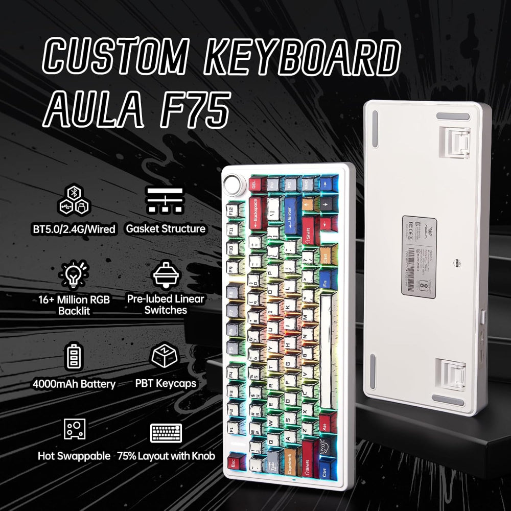 AULA F75 75% RGB Tri Mode Wireless Mechanical Gaming Keyboard ( Comic Keycap-Reaper Switch ) – photo 3 – Model F75CKR – TechCure India