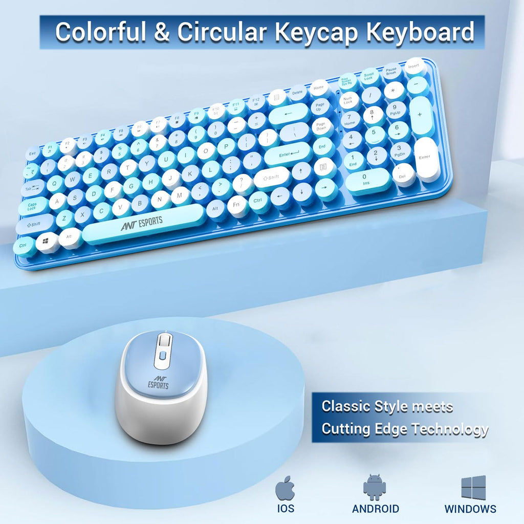 ANT ESPORTS WKM44 WIRELESS RETRO KEYBOARD AND MOUSE COMBO (BLUE GRAY) – TechCure India
