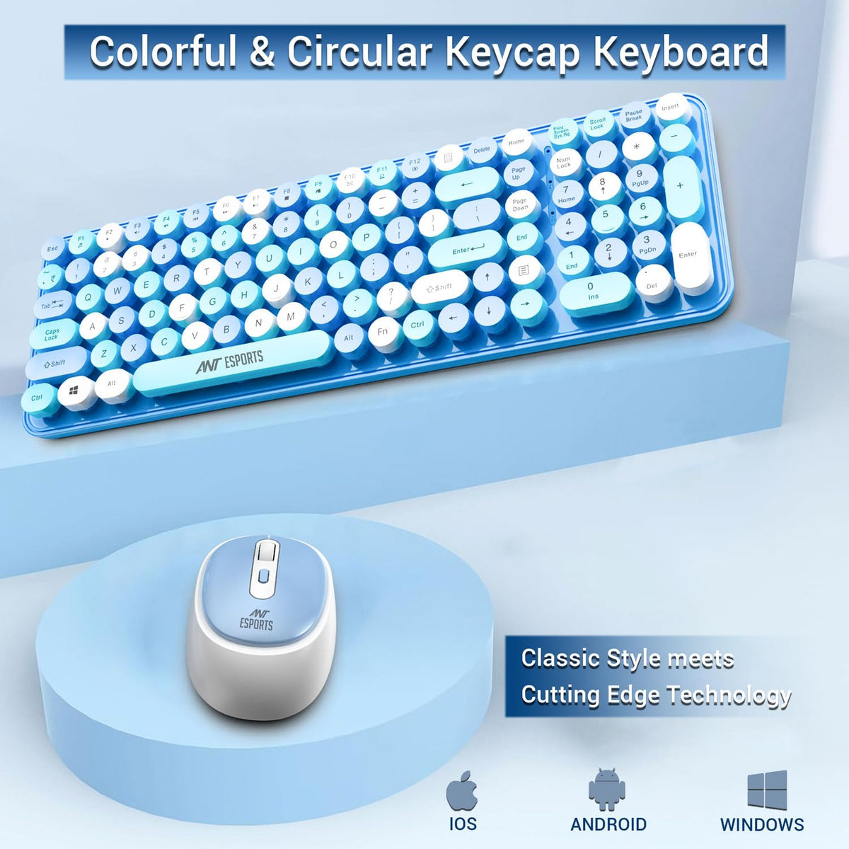 ANT ESPORTS WKM44 WIRELESS RETRO KEYBOARD AND MOUSE COMBO (BLUE GRAY) – TechCure India