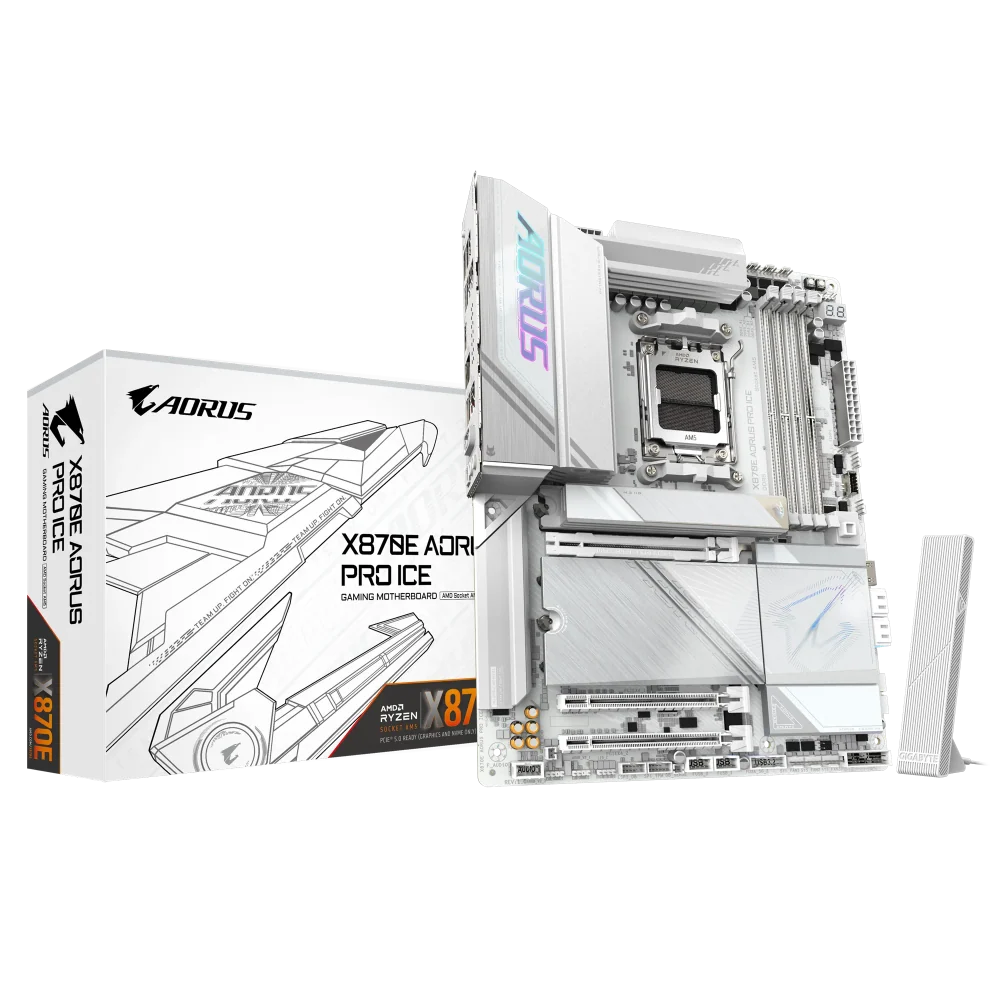 GIGABYTE X870E Aorus Pro ICE WIFI7 DDR5 AMD Motherboard ( White ) – TechCure India