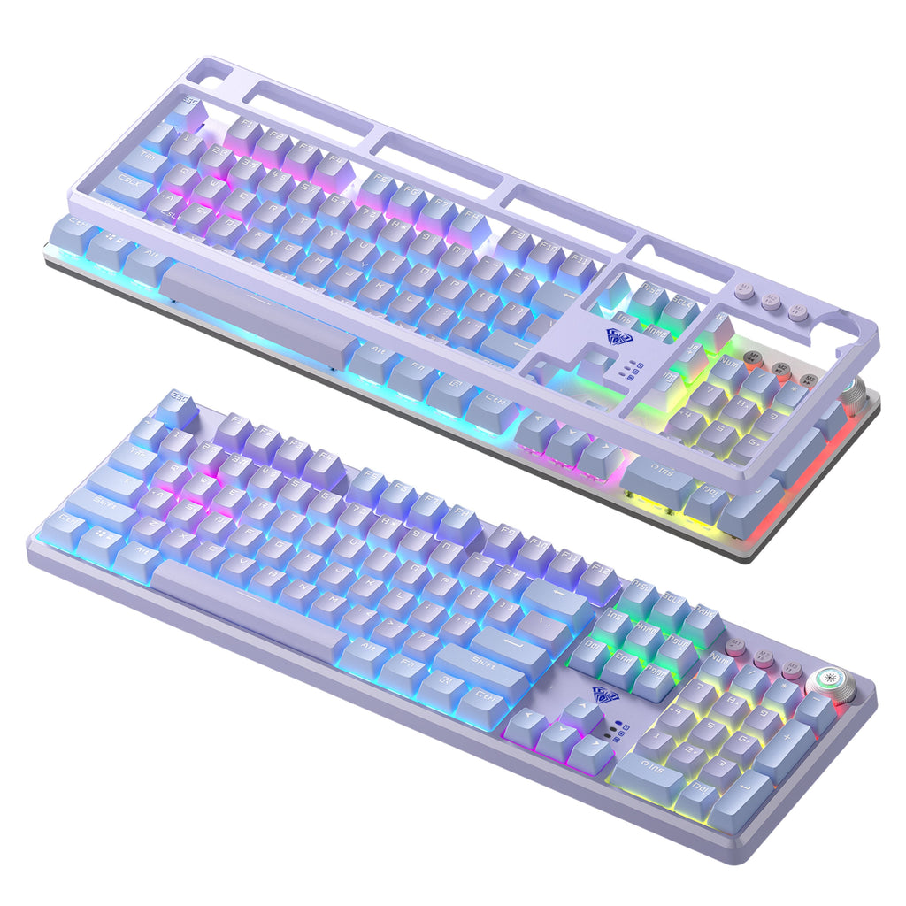 AULA F2088PRO FULL SIZE USB WIRED MECHANICAL GAMING KEYBOARD WITH MEDIA KNOB | RGB RAINBOW BACKLIT, REMOVABLE UPPER COVER, 108 PROGRAMMABLE KEYS KEYBOARDS FOR MAC/WINDOWS | PURPLE, RED SWITCHES – TechCure India