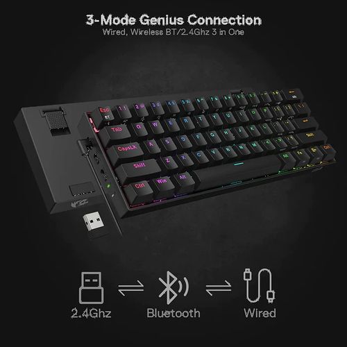 REDRAGON K530 Pro Draconic 60% Mechanical Wireless Gaming Keyboard ( Black ) ( Red Switch ) - 2