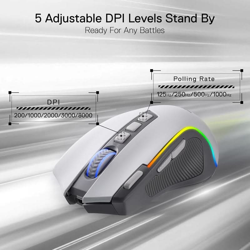 Redragon Predator Pro M612 PRO - RGB Wired, Wireless and Bluetooth Mouse (White and Grey) – TechCure India