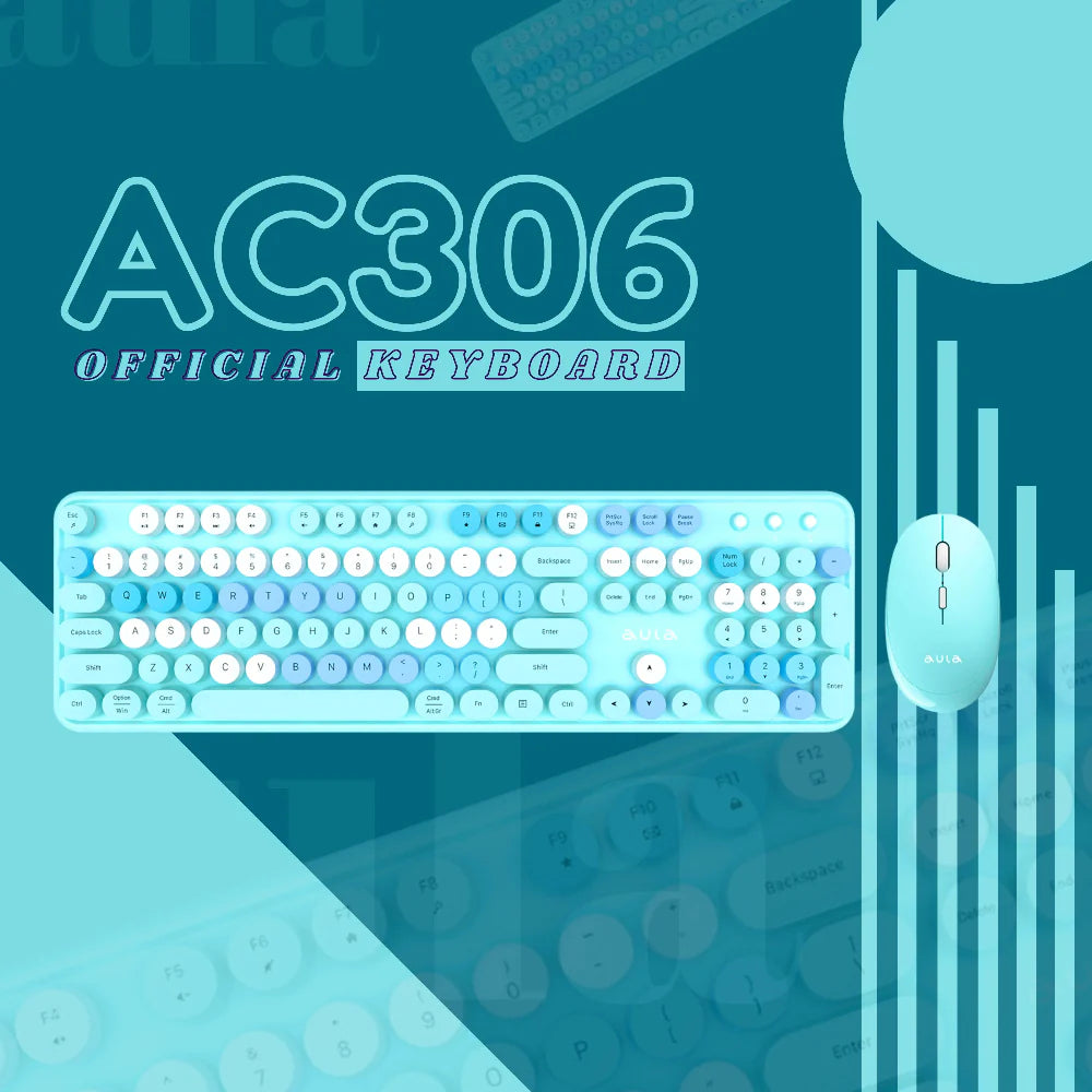 AULA AC306 Full Size Membrane Wireless Gaming Keyboard and Mouse Combo ( Mix Blue ) (AC306) - 2