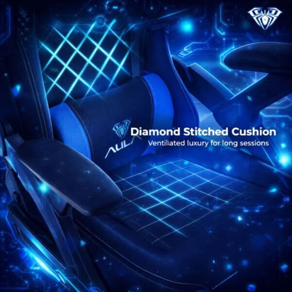 AULA F016 Ergonomic Premium Gaming & Computer Chair | Adjustable Nylon Armrests With Soft Pad | Locking-Tilt Function, Gas Lift Function | Black+Blue (F016BU) – TechCure India