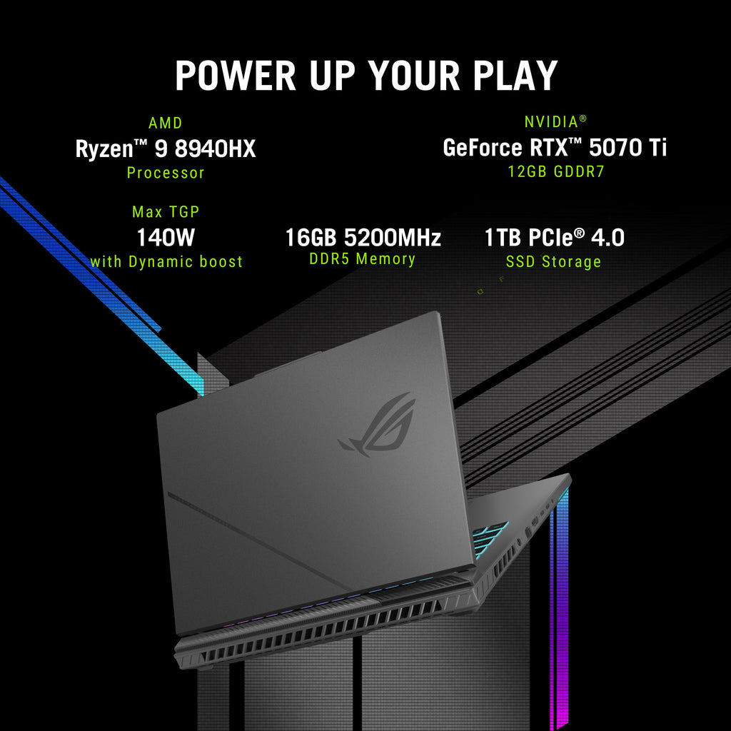 ASUS ROG STRIX G16 G614PR-RV032WS [R9-8940HX/16GB/1TB SSD/WIN11 HOME+MSO/16.0"/12GB-RTX5070TI GRAPHICS/1 YEAR(S)/GREY] – TechCure India