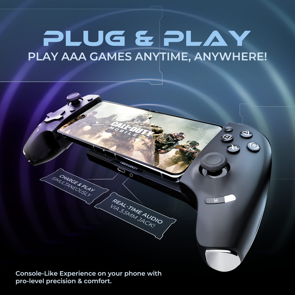 KLUTCH ONE GAMEPAD WITH IPHONE/ANDROID, XBOX, HID & KEYMAP MODES | WIRED & BLUETOOTH CONNECTIVITY | LIGHTING INDICATORS | GAMING CONTROLLER FOR MOBILE, PC,CONSOLE | WIRELESS GAMEPAD & JOYSTICK – TechCure India