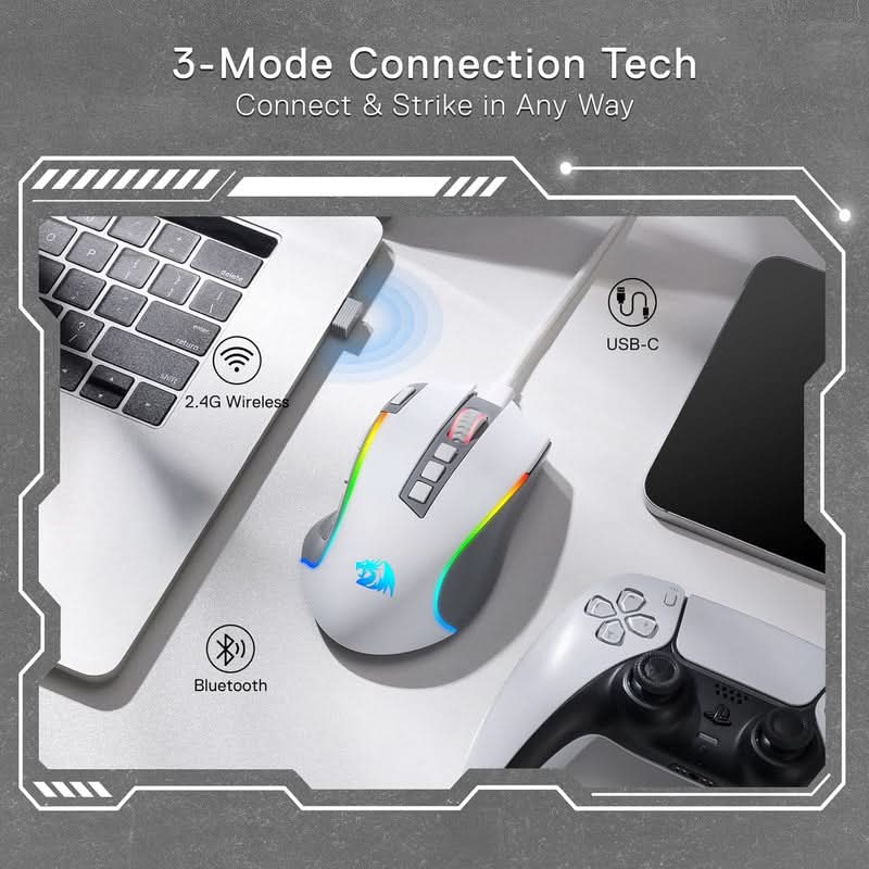 Redragon Predator Pro M612 PRO - RGB Wired, Wireless and Bluetooth Mouse (White and Grey) – TechCure India