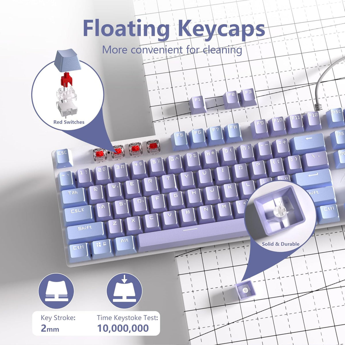 AULA F2088PRO FULL SIZE USB WIRED MECHANICAL GAMING KEYBOARD WITH MEDIA KNOB | RGB RAINBOW BACKLIT, REMOVABLE UPPER COVER, 108 PROGRAMMABLE KEYS KEYBOARDS FOR MAC/WINDOWS | PURPLE, RED SWITCHES – TechCure India