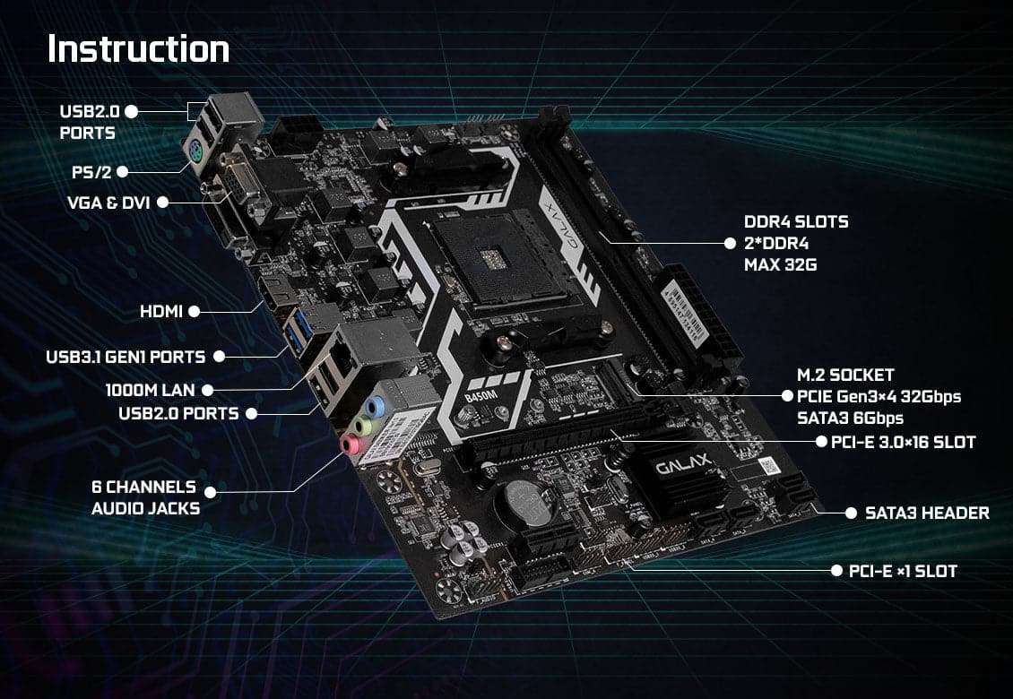 GALAX B450M DDR4 AMD Motherboard - 4