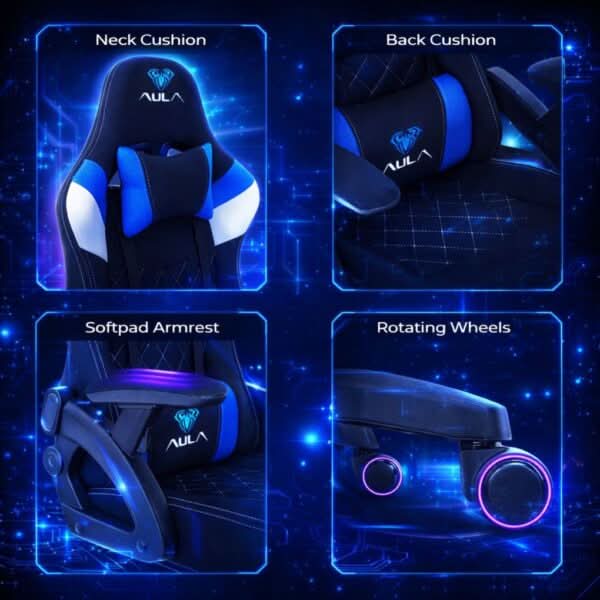 AULA F016 Ergonomic Premium Gaming & Computer Chair | Adjustable Nylon Armrests With Soft Pad | Locking-Tilt Function, Gas Lift Function | Black+Blue (F016BU) – TechCure India