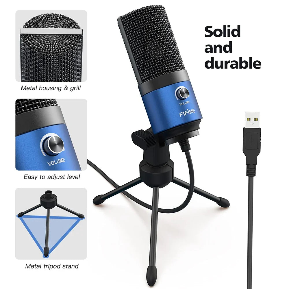 FIFINE K669BL USB Condenser Microphone ( Blue ) – TechCure India