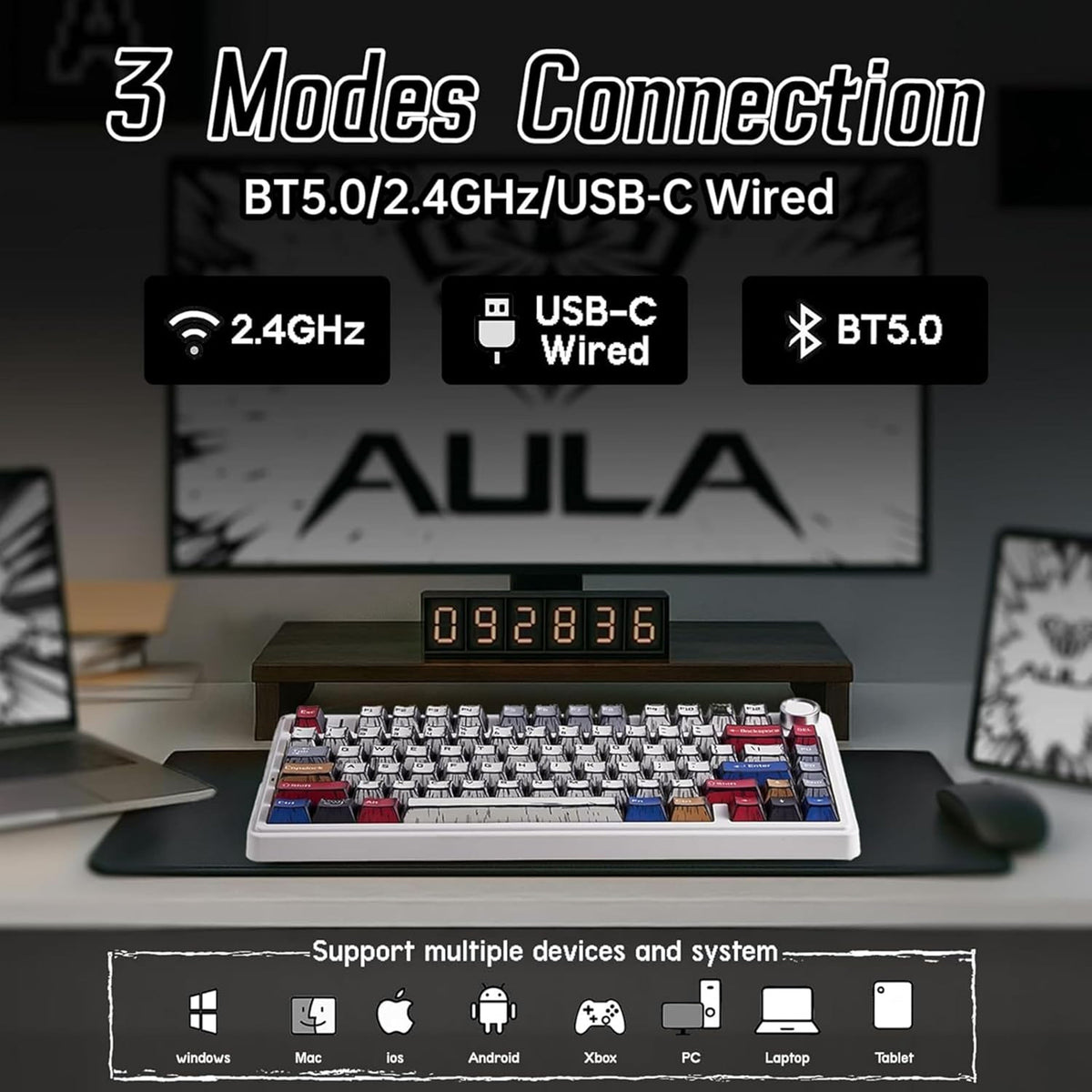 AULA F75 75% WIRELESS RGB BACKLIT TRI-MODE GAMING MECHANICAL KEYBOARD WITH KNOB | 80 KEYS COMPACT KEYBOARD, PRE-LUBED GASKET HOT-SWAPPABLE | BLUETOOTH/2.4GHZ/TYPE-C | COMIC KEYCAP - REAPER SWITCHES – TechCure India