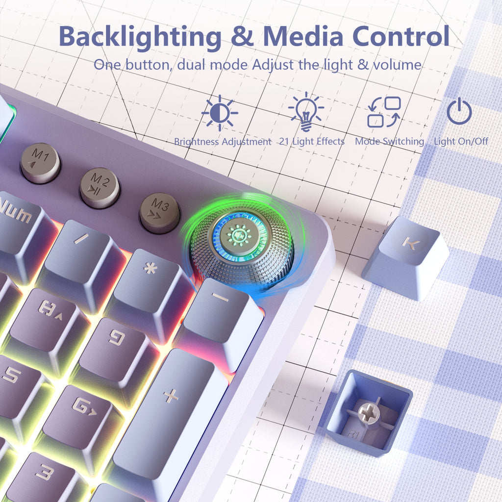 AULA F2088PRO FULL SIZE USB WIRED MECHANICAL GAMING KEYBOARD WITH MEDIA KNOB | RGB RAINBOW BACKLIT, REMOVABLE UPPER COVER, 108 PROGRAMMABLE KEYS KEYBOARDS FOR MAC/WINDOWS | PURPLE, RED SWITCHES – TechCure India