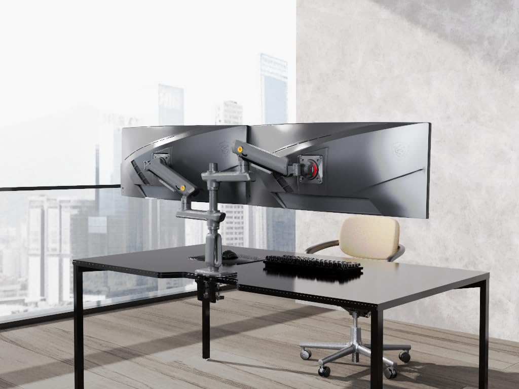 NB Ergonomic Dual Monitor Arm for 27–50 inch Screens, Gas Spring, Horizontal or Vertical Stacking