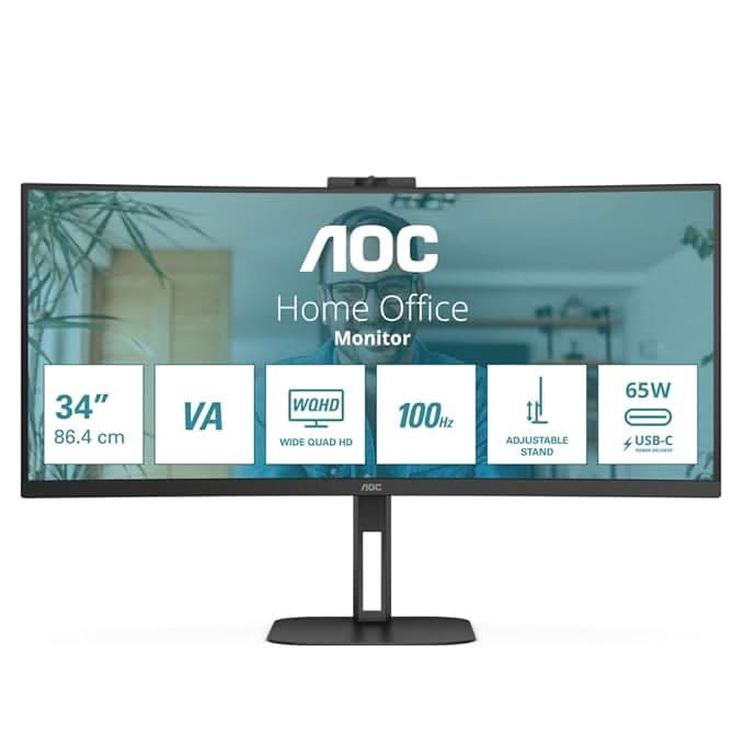 AOC CU34V5CW/BK 34inch Curved Ultra Wide WQHD Monitor – TechCure India