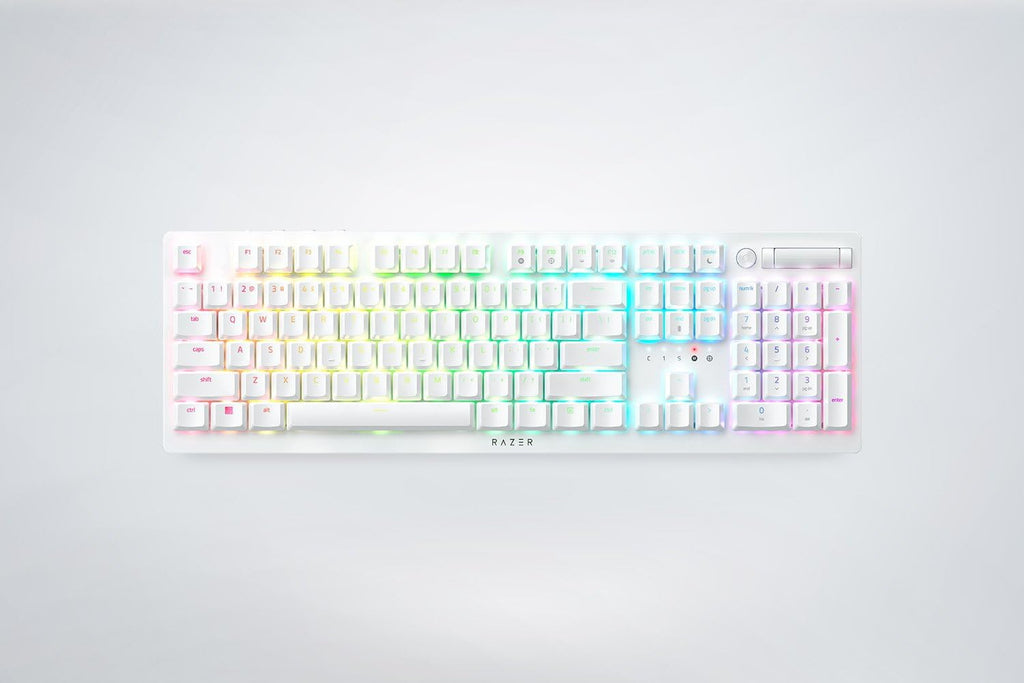 RAZER DEATHSTALKER V2 PRO - WIRELESS LOW PROFILE OPTICAL GAMING KEYBOARD (CLICKY PURPLE SWITCH) - WHITE RZ03-04363500-R3M1 – TechCure India