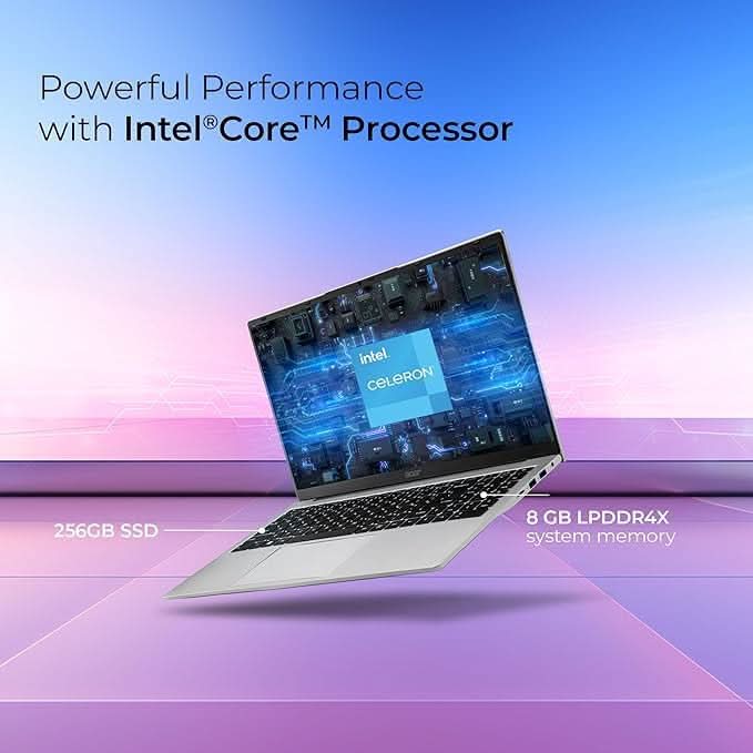 Acer Aspire 3 Laptop Intel Core Celeron N4500 Processor Laptop (8 GB LPDDR4X SDRAM, 256 GB SSD, Win11 Home, 38 WHR, HD Webcam) A325-45 with 39.63 cm (15.6 inch) HD Display, Pure Silver, 1.5 KG – TechCure India