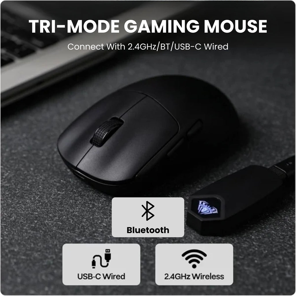 AULA SC800 TRI-MODE WIRELESS 2.4G/WIRED/BLUETOOTH ULTRA-LIGHTWEIGHT GAMING MOUSE | 37GRAMS, ADJUSTABLE 26000 DPI, PAW3395 SENSOR, 8000 POLLING RATE, ULTRA-PRECISE & DURABLE FOR GAMING | BLACK (SC800B) – TechCure India