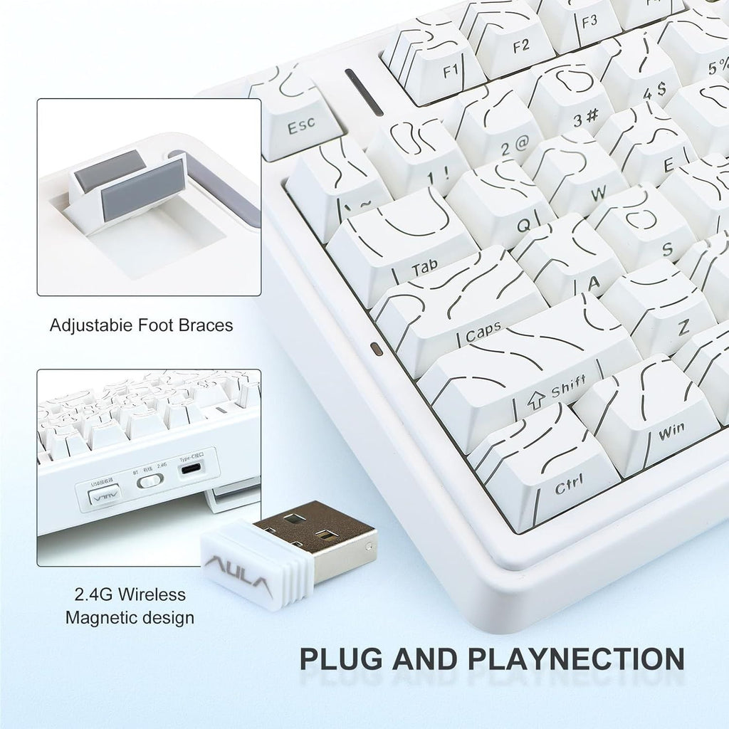 AULA F75 75% SIDE ENGRAVED TRI MODE TKL 80 KEYS WIRELESS MECHANICAL GAMING KEYBOARD WITH KNOB | 4000MAH BATTERY, SOUTH-FACING RGB BACKLIT PRE-LUBED HOT SWAPPABLE | WHITE CONTOUR - STAR VECTOR SWITCHES – TechCure India