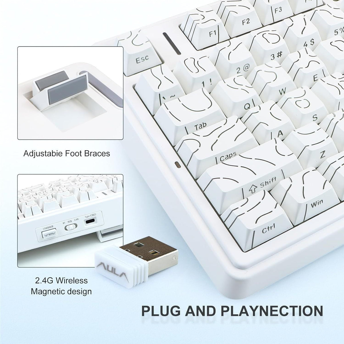 AULA F75 75% SIDE ENGRAVED TRI MODE TKL 80 KEYS WIRELESS MECHANICAL GAMING KEYBOARD WITH KNOB | 4000MAH BATTERY, SOUTH-FACING RGB BACKLIT PRE-LUBED HOT SWAPPABLE | WHITE CONTOUR - STAR VECTOR SWITCHES – TechCure India