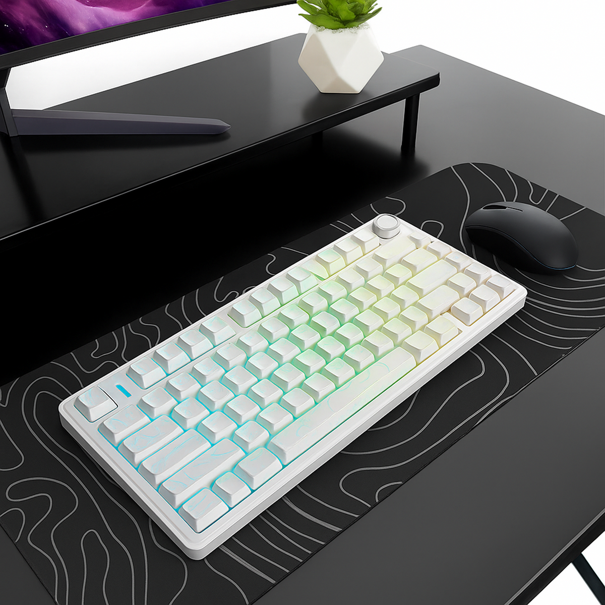 AULA F75 75% SIDE ENGRAVED TRI MODE TKL 80 KEYS WIRELESS MECHANICAL GAMING KEYBOARD WITH KNOB | 4000MAH BATTERY, SOUTH-FACING RGB BACKLIT PRE-LUBED HOT SWAPPABLE | WHITE CONTOUR - STAR VECTOR SWITCHES – TechCure India