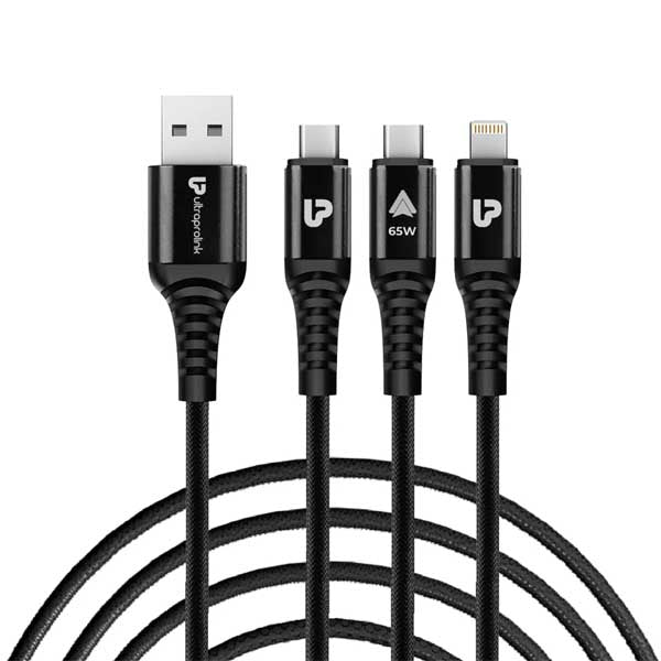 ULTRAPROLINK 3-in-1 Fast USB-A to Dual Type-C + iPhone Connector Charging Cable 65W (UL1236BLK-0150) – TechCure India