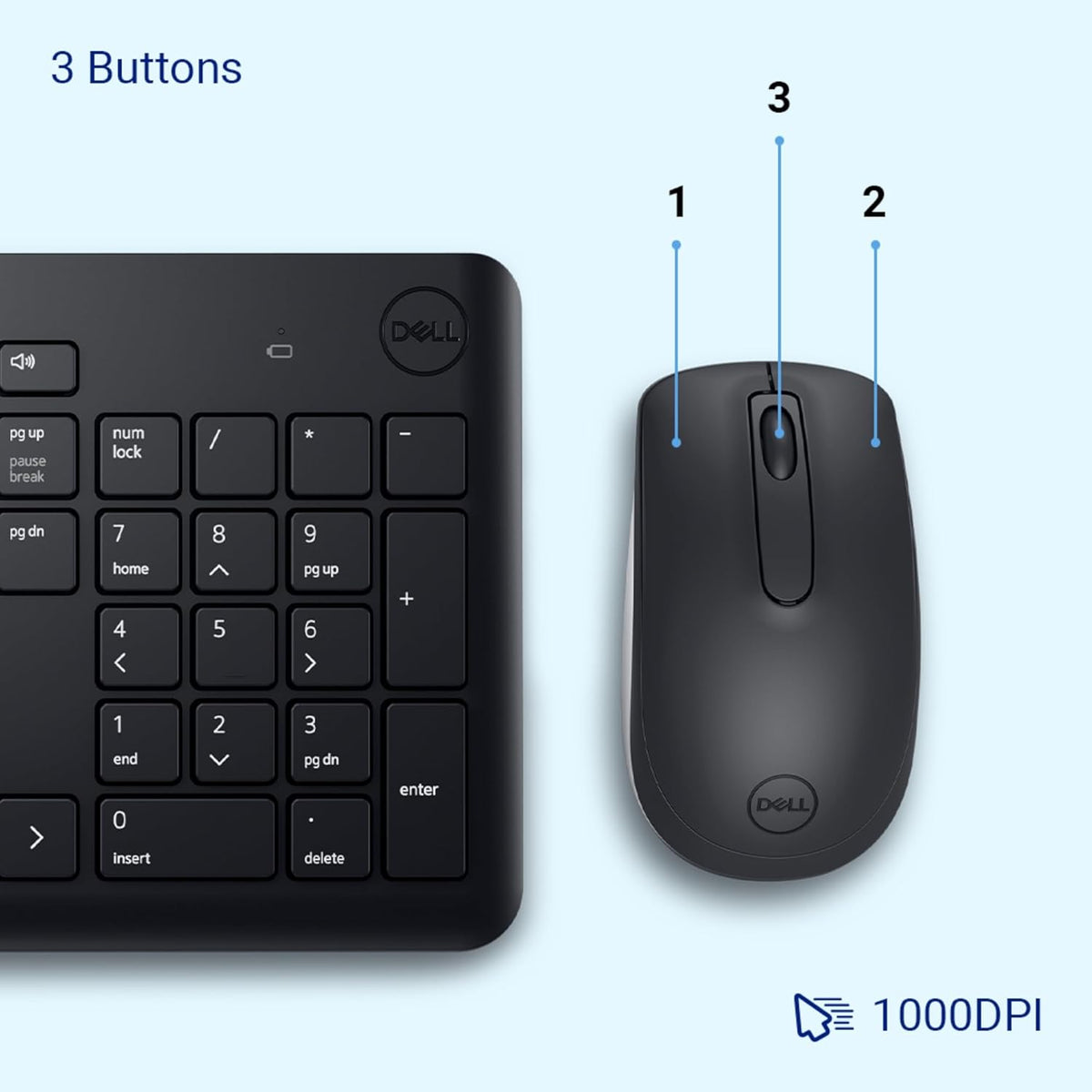 DELL KM3322W WIRELESS USB KEYBOARD AND MOUSE COMBO - BLACK – TechCure India