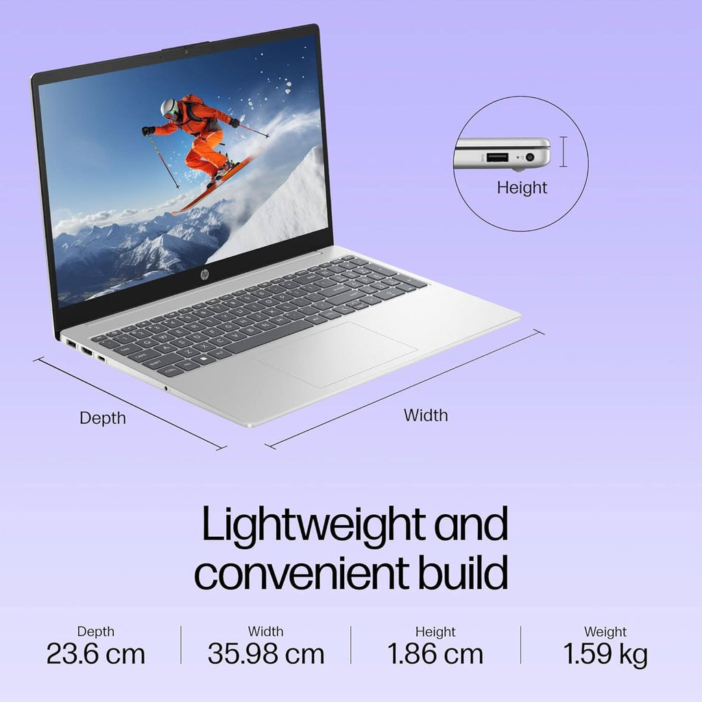 HP 15 Smartchoice, FD0572TU, 13th Gen Intel Core i3-1315U(8GB DDR4,512GB SSD) FHD, Anti-Glare, 15.6 inch, Win11, M365(1yr) x MS Office, 1.59kg, FHD Camera w/Shutter, Backlit Laptop, Silver – TechCure India