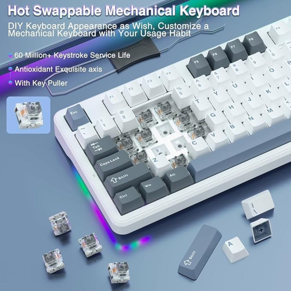 AULA F87 75% Wireless Mechanical Gaming Keyboard ( Smoke Blue ) ( Graywood Switch ) ( F87UW ) - 3