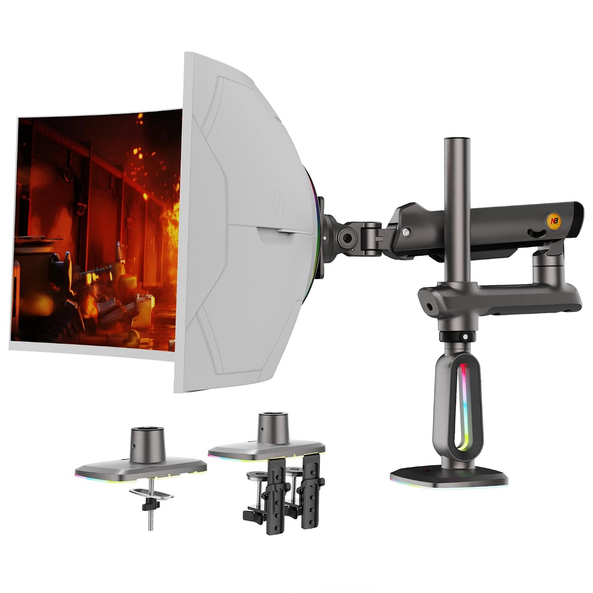 NB Ergonomic RGB Gaming Monitor Arm for 32–60 inch Flat, Curved and Ultrawide Monitors, up to 20 kg