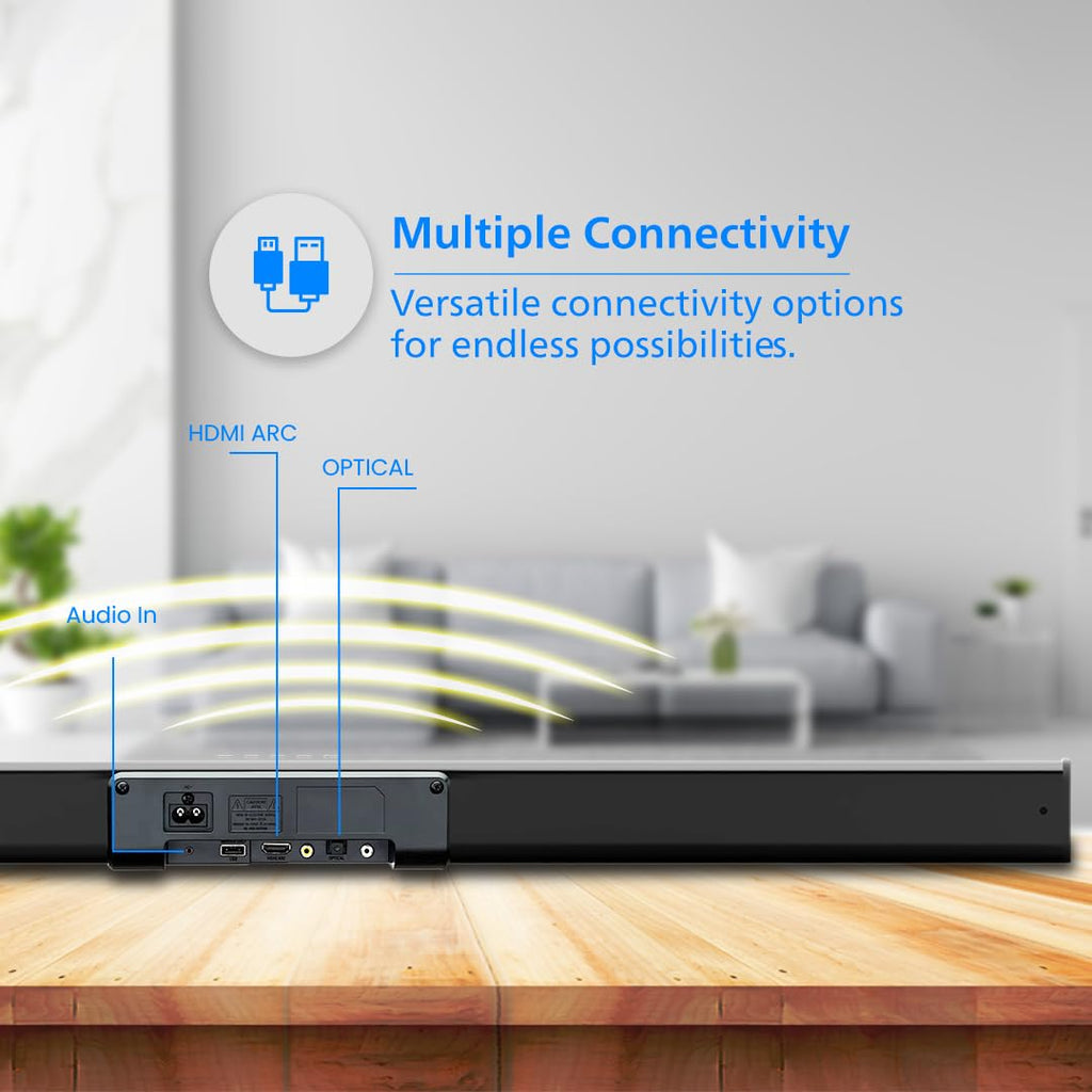 PHILIPS AUDIO TAB4218/94 2.1CH 120W BLUETOOTH SOUNDBAR WITH RICH BASS, 3 EQ MODES, MULTI-CONNECTIVITY OPTION WITH SUPPORTING USB, HDMI(ARC), OPTICAL, COAXIAL & AUX-IN (BLACK) – TechCure India