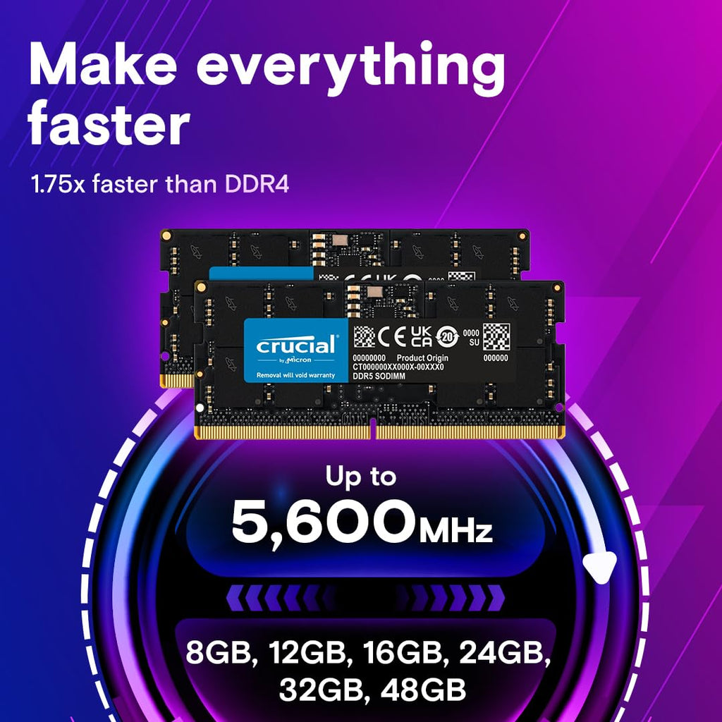 CRUCIAL 8GB DDR5-4800 SODIMM CL40 RAM CT8G48C40S5 – TechCure India