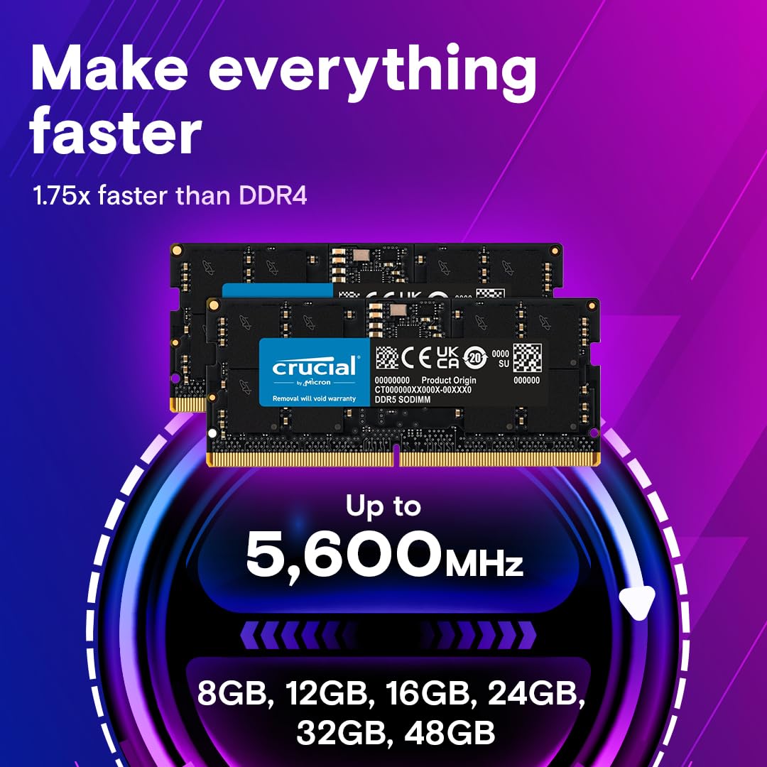 CRUCIAL 8GB DDR5-4800 SODIMM CL40 RAM CT8G48C40S5 – TechCure India