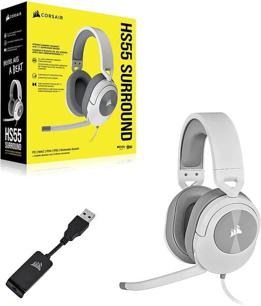 CORSAIR HS55 Wired 7.1 Surround Gaming Headphone With Mic ( White ) ( PC/Mobile/PS) - 2