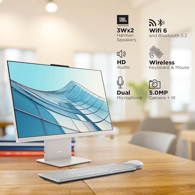 Lenovo Ideacentre AIO AMD Ryzen 7 7735HS 23.8" FHD IPS All-In-One Desktop(16GB RAM/512GB SSD/Win11/Microsoft 365 Basic + Office Home 2024/3Wx2 Speakers/5MP Camera/Wireless Keyboard & Mouse),F0HR008YIN – TechCure India