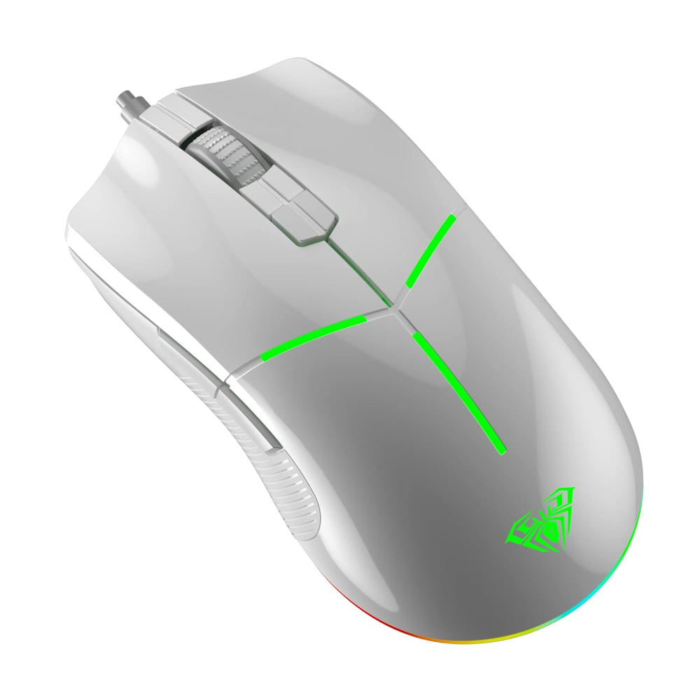 AULA F820 Wired Ergonomic Gaming Mouse ( White ) ( F820W ) ( 6400DPI / 8 Macro Buttons ) - 2
