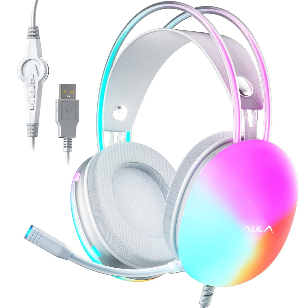 AULA S505 USB Wired 7.1 Surround Gaming Headphone ( Pink ) ( Desktop/Laptop/Tablet ) ( S505P )